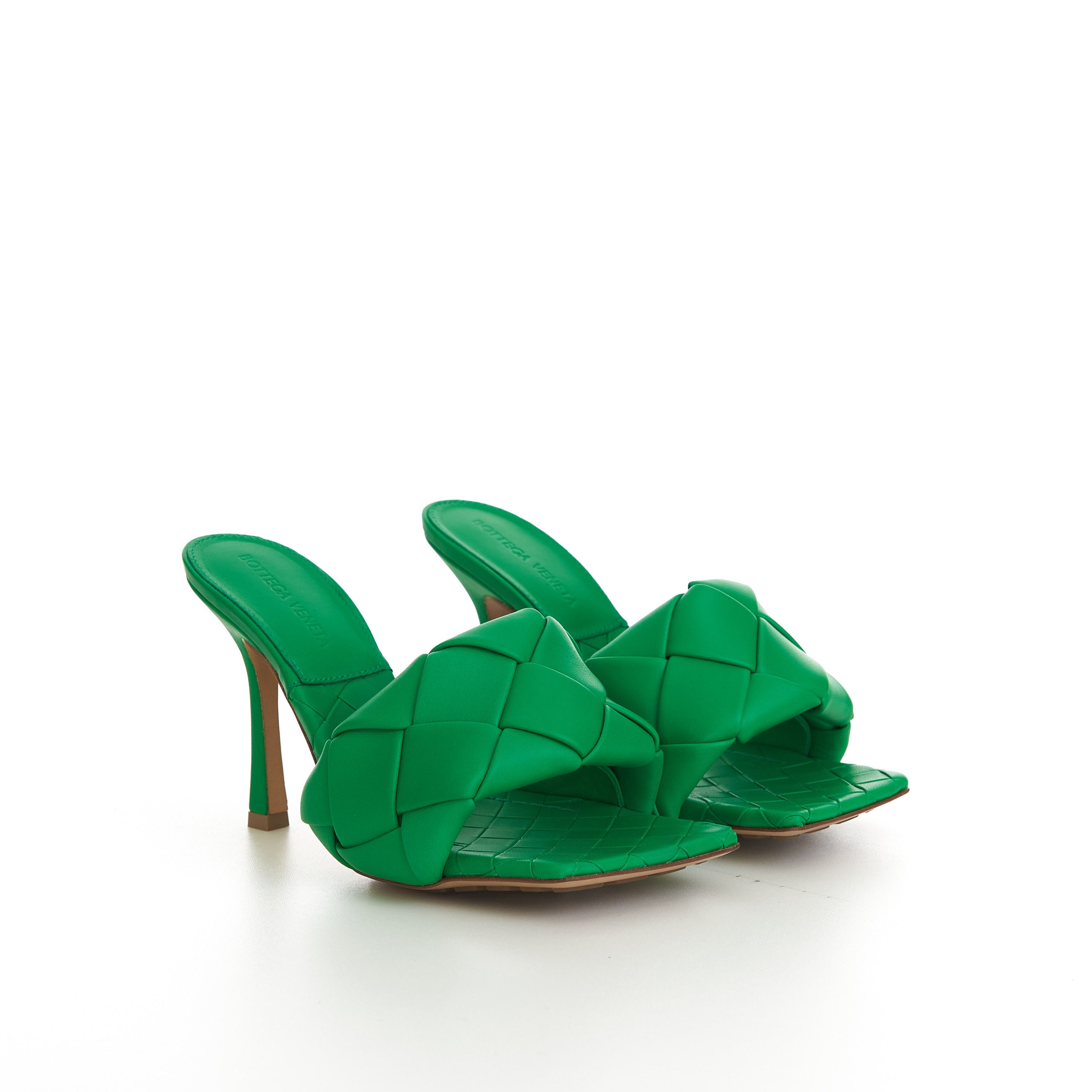 image of Bottega Veneta Lido Mule Shoess In Grass Green Intreccio Leather Shoes, Women's (Size 7)