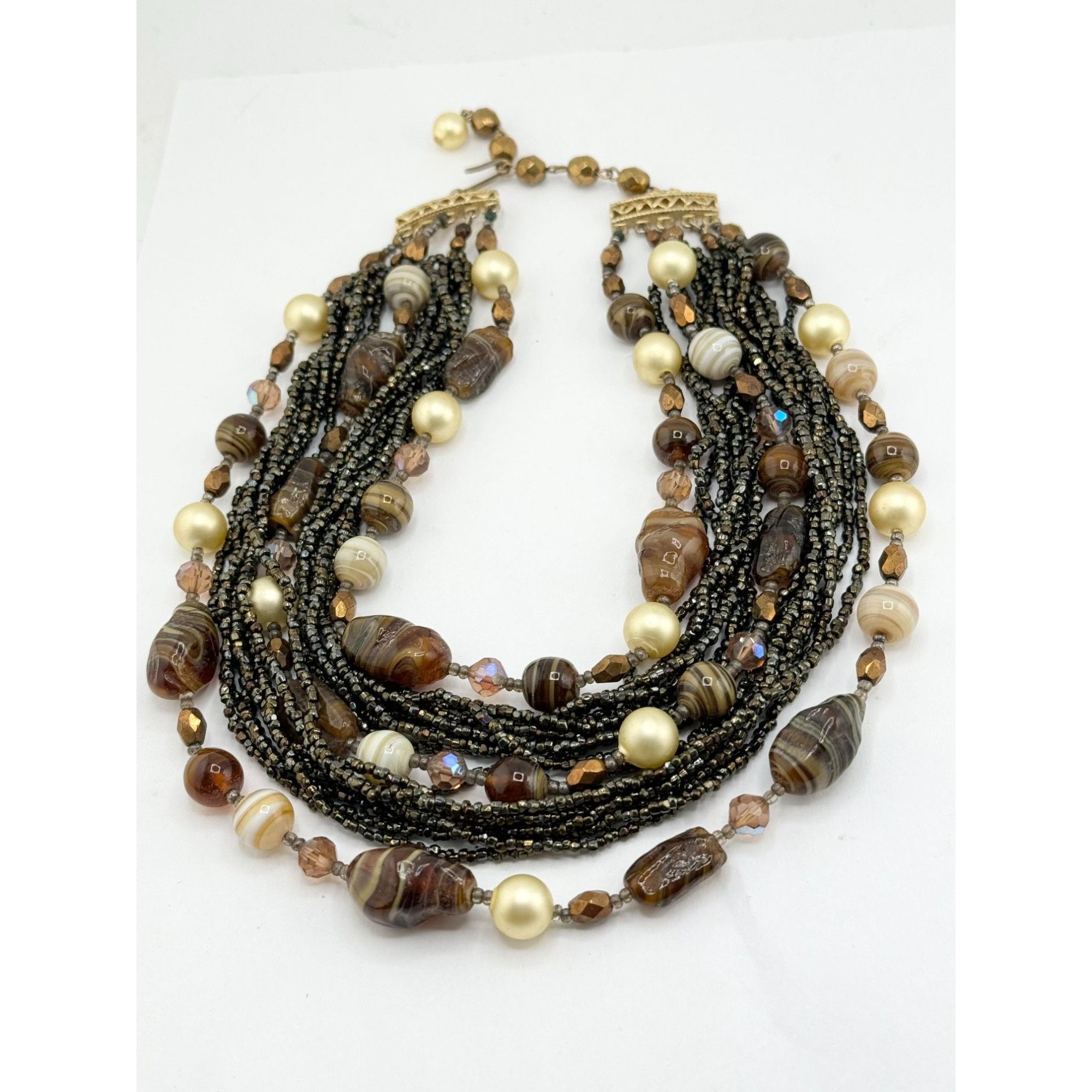 Vintage Vintage poured art glass crystal multi strand bronze beaded Size ONE SIZE - 4 Thumbnail