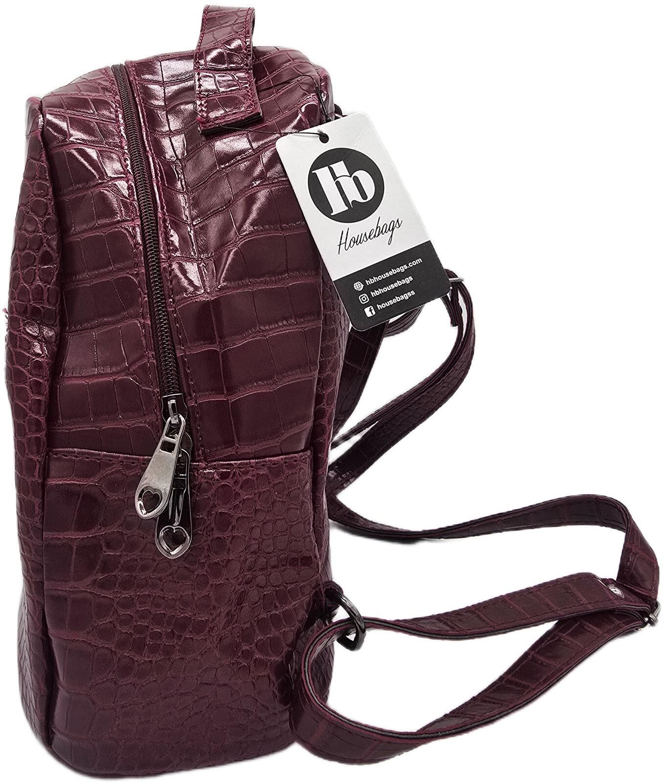 The Unbranded Brand Elegant Burgundy Faux Crocodile Leather Backpack Size ONE SIZE - 4 Thumbnail