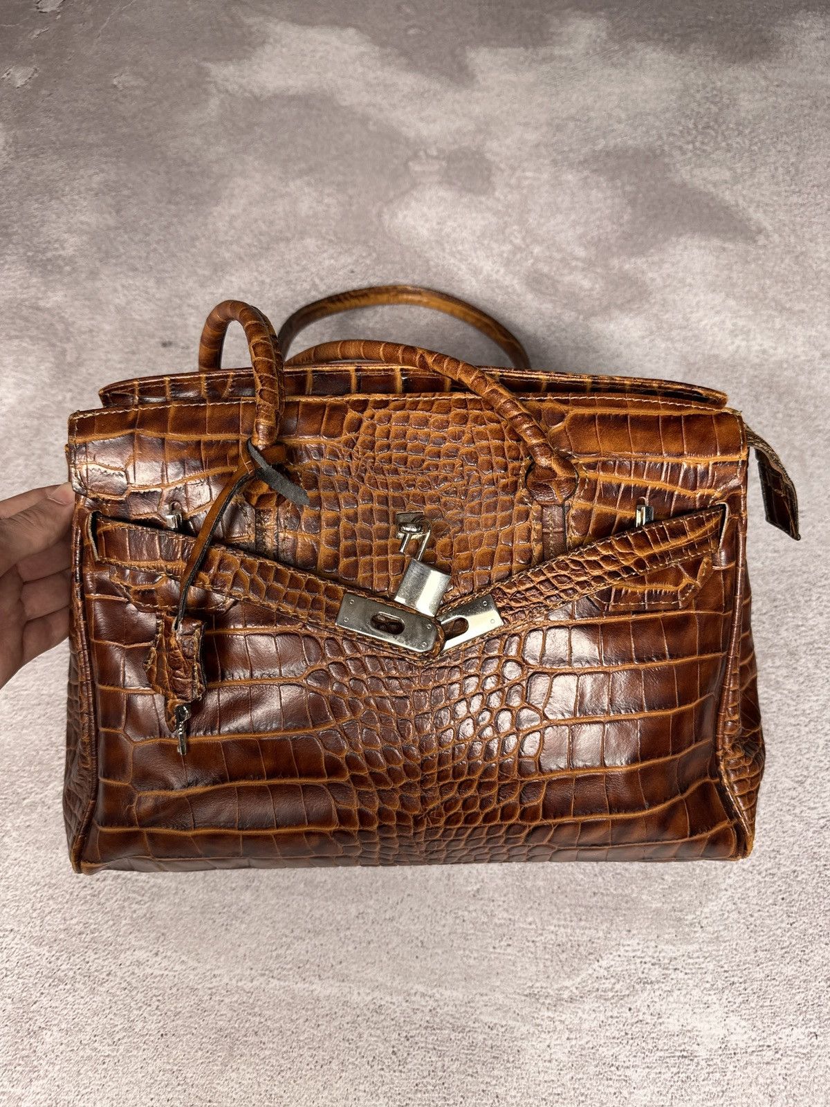 Vintage IfSixWasNine Birkin Style Crocodile Faux Leather Bag