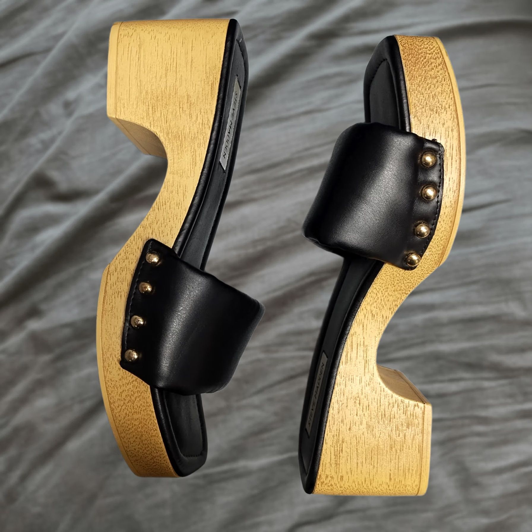 Steve Madden Steve Madden Chana Woody Platform Slide Sandals Womens US 9 Black Brown Open Toe Size Womens Size US 9 / IT 39 - 1 Thumbnail