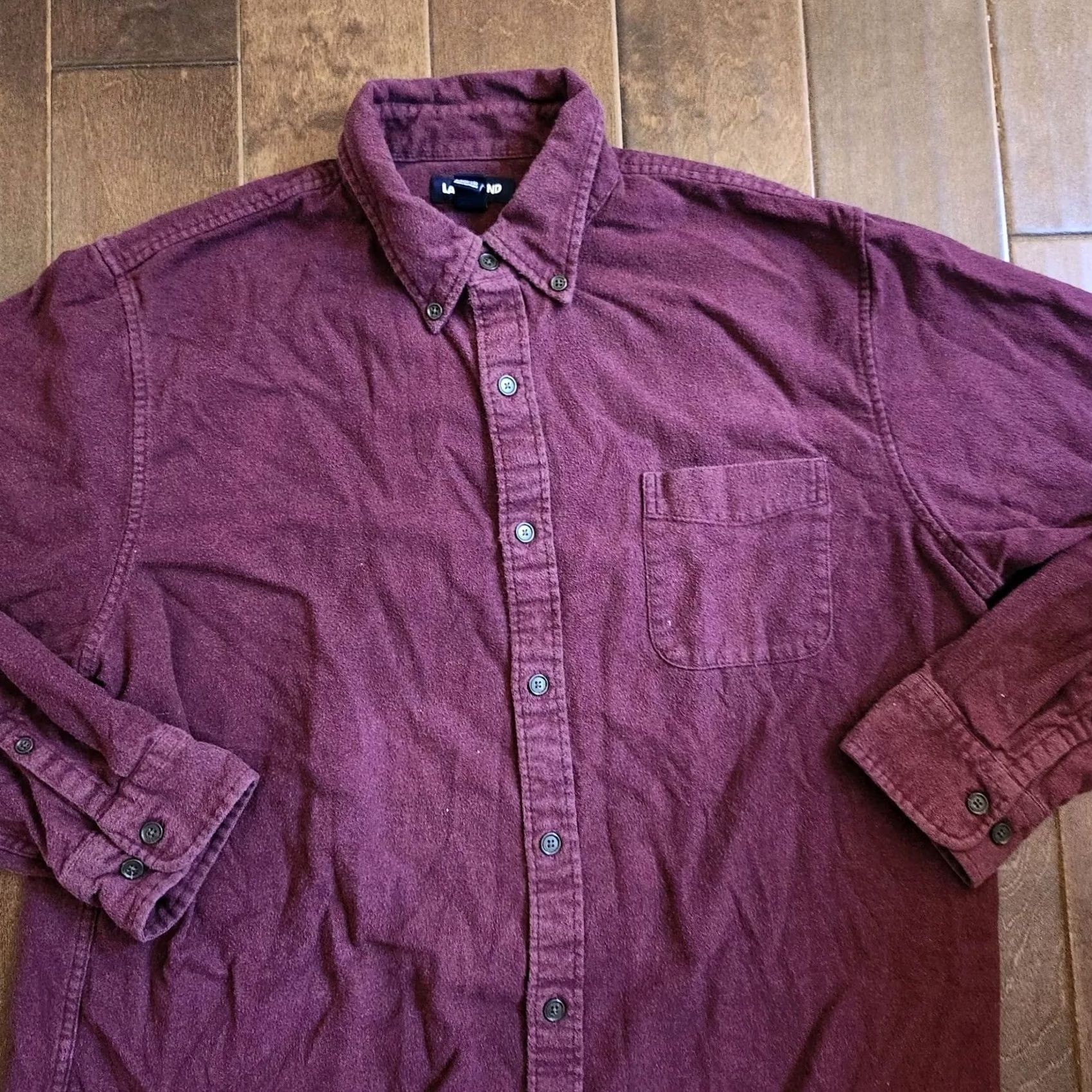 Lands' End Lands' End Men Burgundy Pocket Button-Up Shirt - Size L Regular Fit Long Sleeve Collared Cotton Button Closure N/A Size US L / EU 52-54 / 3 - 5 Thumbnail