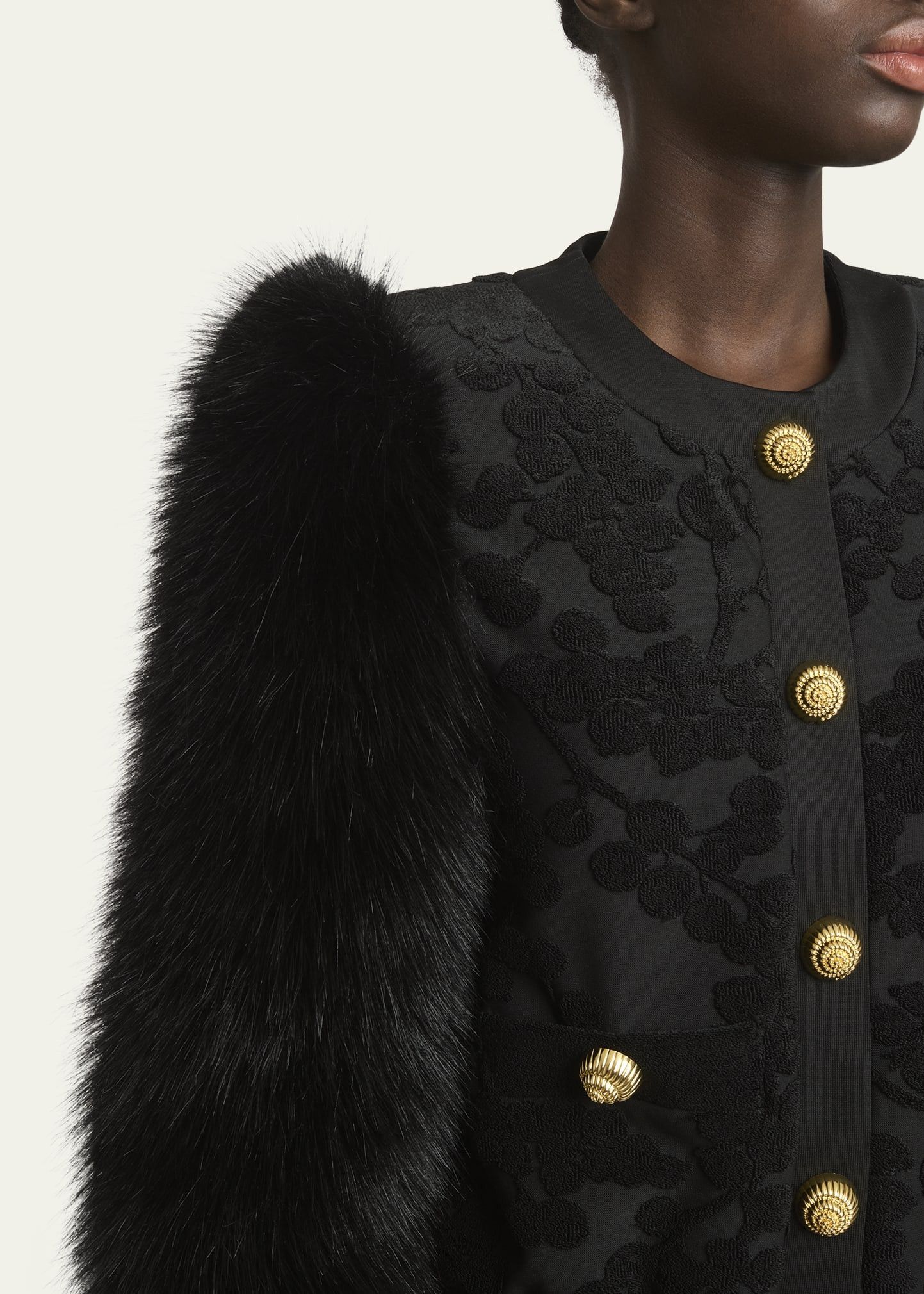 Balmain o1s1wg111025 Floral Faux Fur Bomber Jacket in Black Size XS / US 0-2 / IT 36-38 - 5 Thumbnail