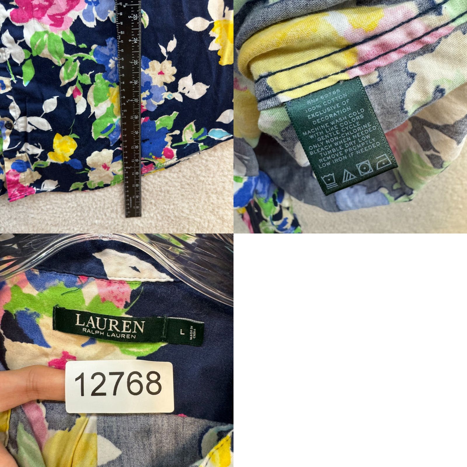 Ralph Lauren Lauren Ralph Lauren Button Top Blouse Large Navy Blue Floral Monogram Shirt Womens L Navy Blue Floral Monogram Button-Up Short Description: None Size L / US 10 / IT 46 - 8 Thumbnail