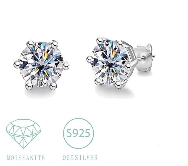 Jewelry 925 Silver Moissanite Classic 6 Claws Earrings Size ONE SIZE - 3 Thumbnail