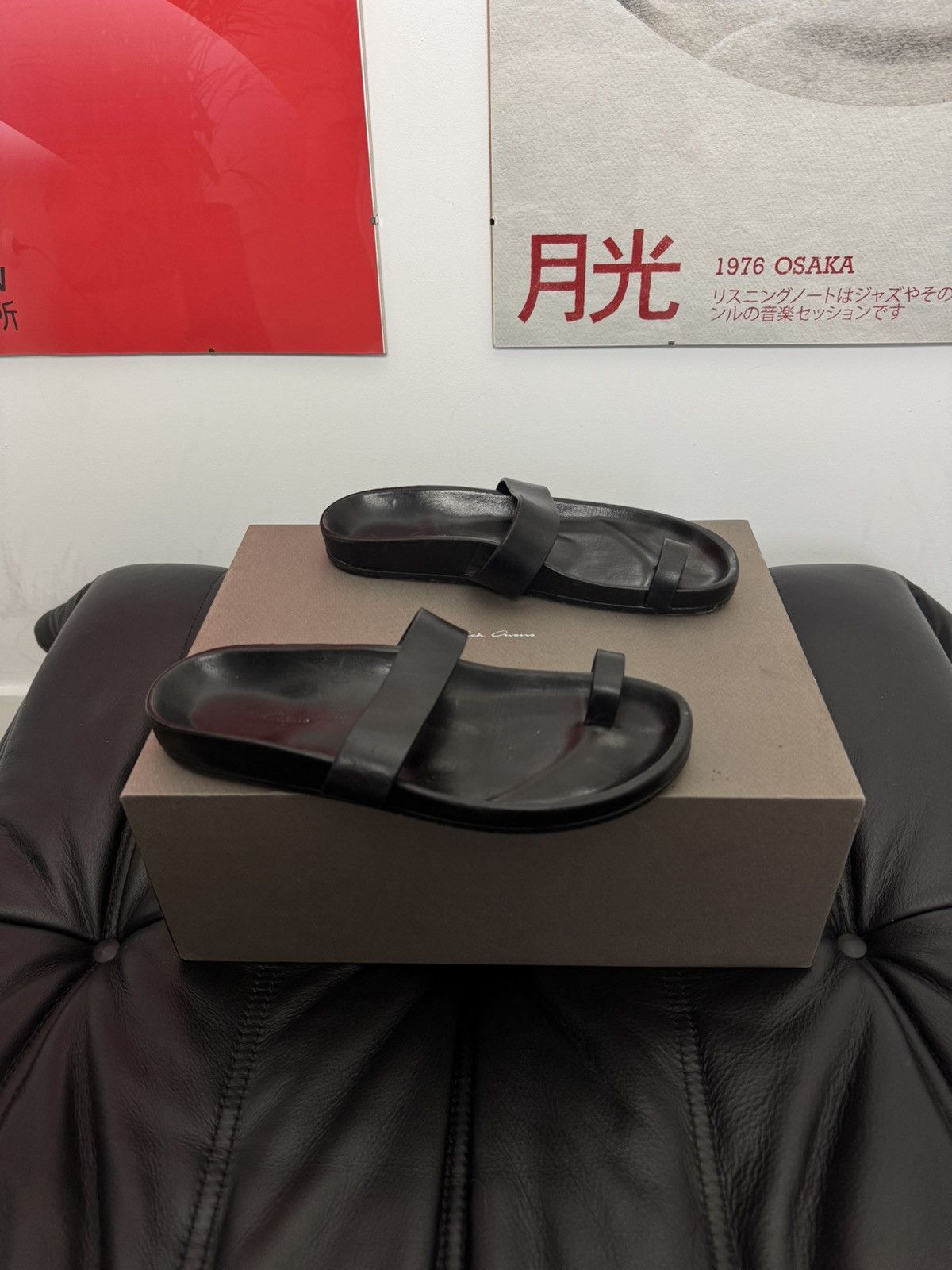 Rick Owens RICK OWENS Slides Sandals Black Leather Mainline Designer Size US 7 / EU 40 - 2 Thumbnail