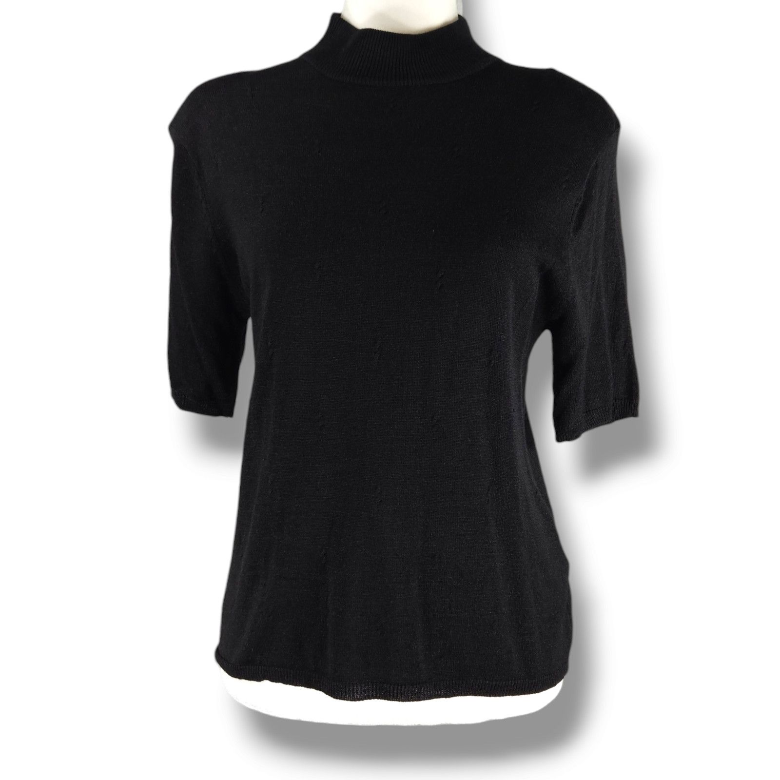 Other EUC VTG Jaclyn Smith Y2K Silk Blend Mock Neck Top Sz M Black Size M / US 6-8 / IT 42-44 - 2 Thumbnail