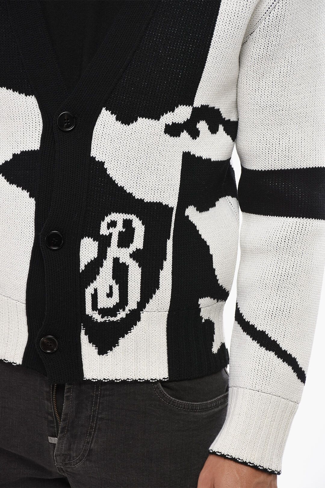 Burberry og1mm1125 V-neck Two Tone Wool Cardigan in Black/White Size US XS / EU 42 / 0 - 4 Thumbnail