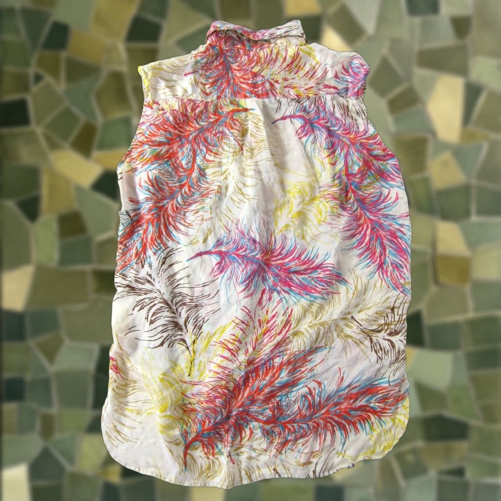 Vintage CAbi 100% Silk Ivory Pink Orange Floral Button Down Collar Sleeveless Blouse M Womens Blouse Size M / US 6-8 / IT 42-44 - 1 Thumbnail