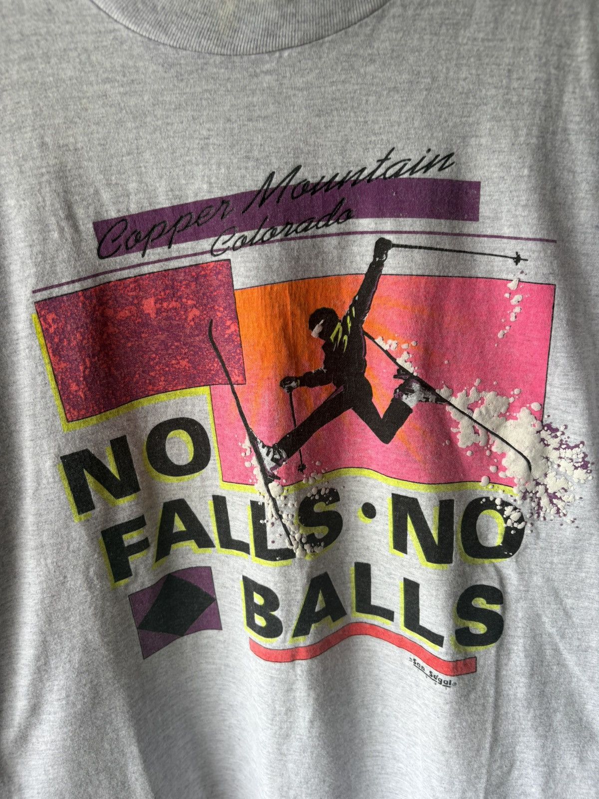 Vintage 1990's No Falls No Balls Ski T-Shirt Size US XL / EU 56 / 4 - 2 Thumbnail