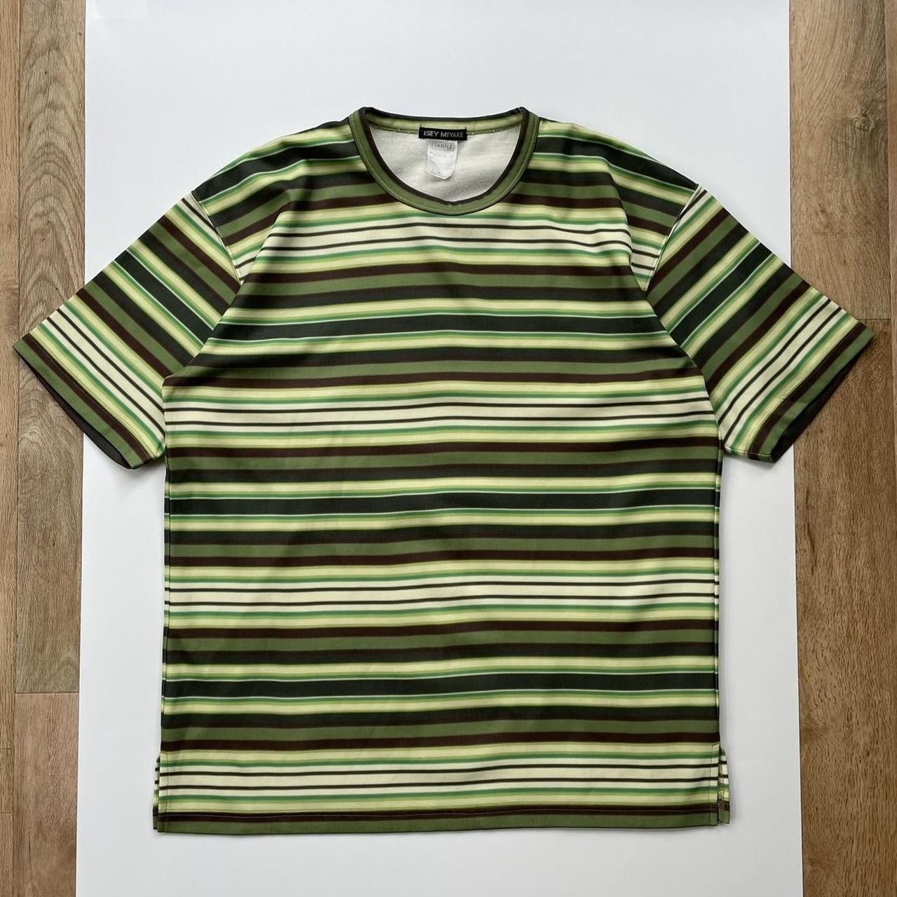 image of 90S-00S Issey Miyake Sample Stripe Tshirt in Green, Men's (Size XL)