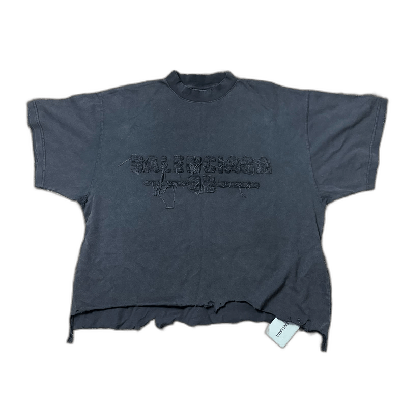 Balenciaga Balenciaga Distressed Logo Short Sleeve T-shirt Size US S / EU 44-46 / 1 - 1 Thumbnail