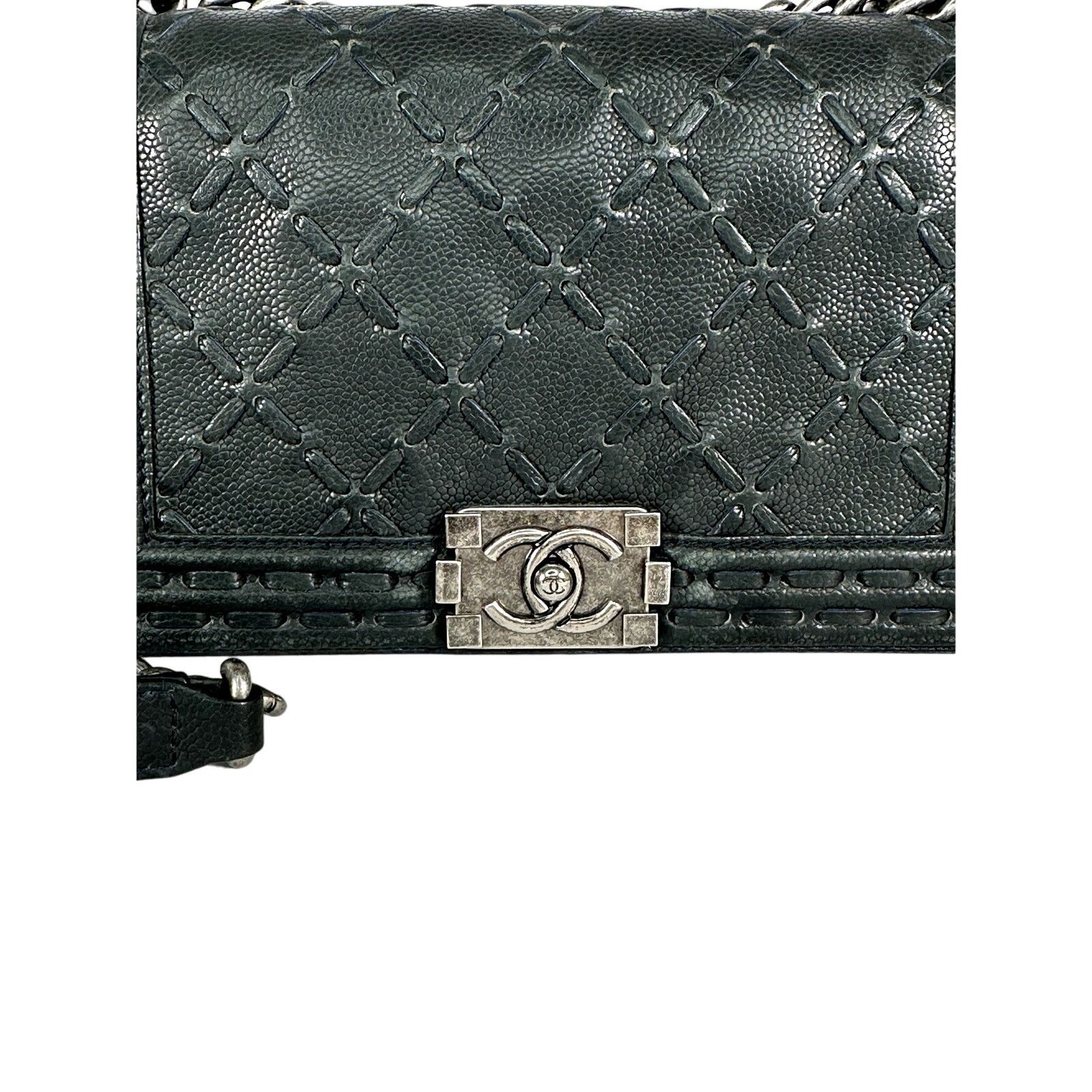 CHANEL Caviar Stitched Medium Boy Flap Shoulder Bag Black