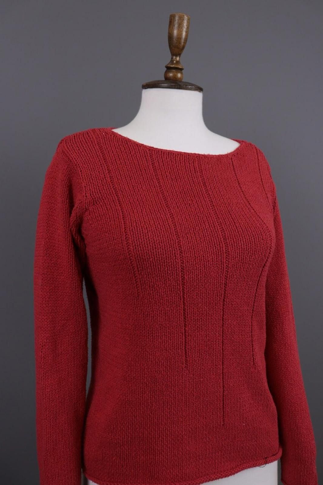 Designer Gudrun Sjöden Red Striped Silk Cropped Knit Sweater Size M Size M / US 6-8 / IT 42-44 - 4 Thumbnail