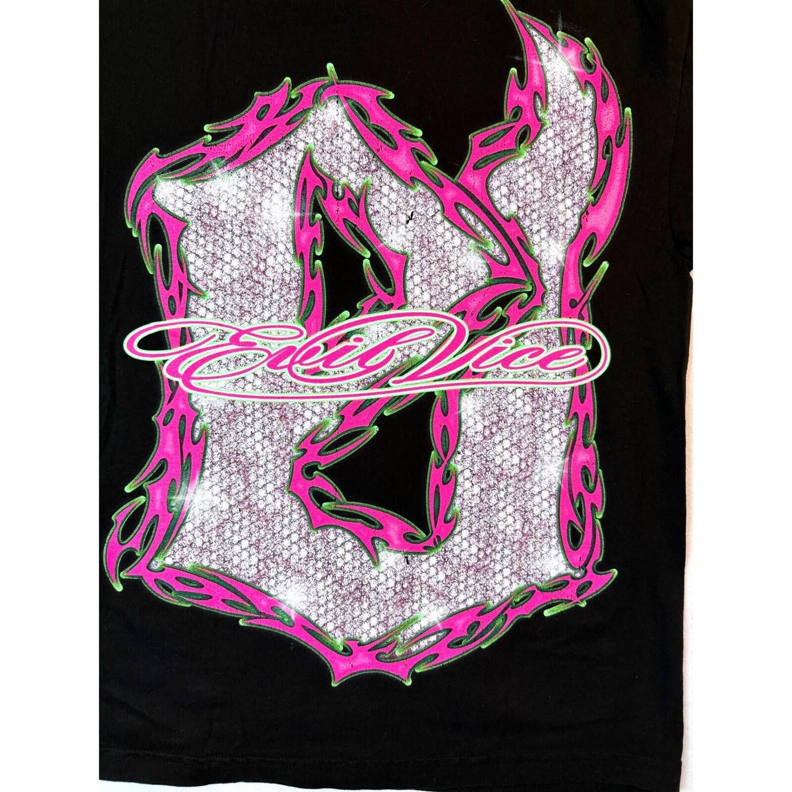 Other Evil Vice Mens Med T-Shirt Black AOP Neon Y2K Streetwear NWT Size US M / EU 48-50 / 2 - 3 Thumbnail