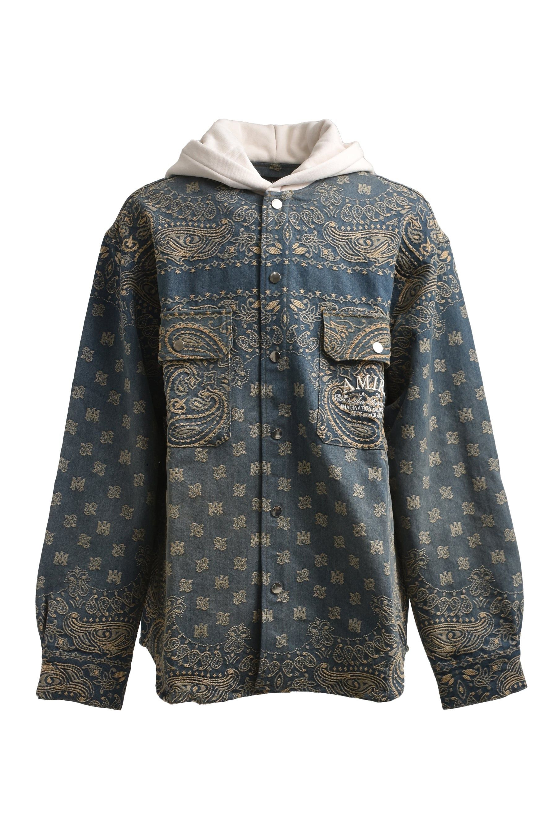 Amiri oc11z0225 Bandana Jacquard Hooded Overshirt in Blue/Beige Size US S / EU 44-46 / 1 - 1 Thumbnail