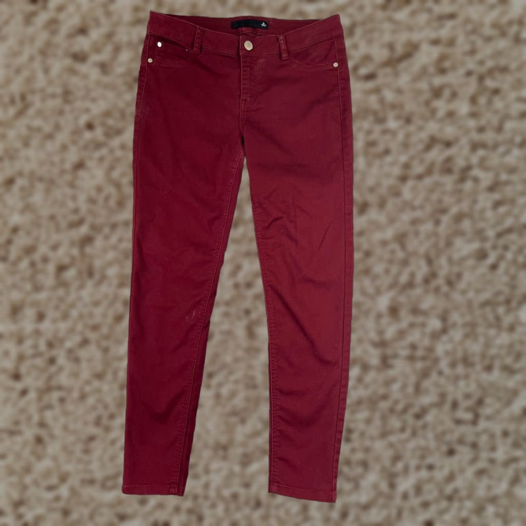 Vintage Tinseltown Red Denim Jeans Skinny Mid Rise 30x27 Womens 11 Cotton Blend 5-Pocket Design Logo Embroidered Button Zip Casual Classic Designer American Size 32" / US 10 / IT 46 - 1 Thumbnail