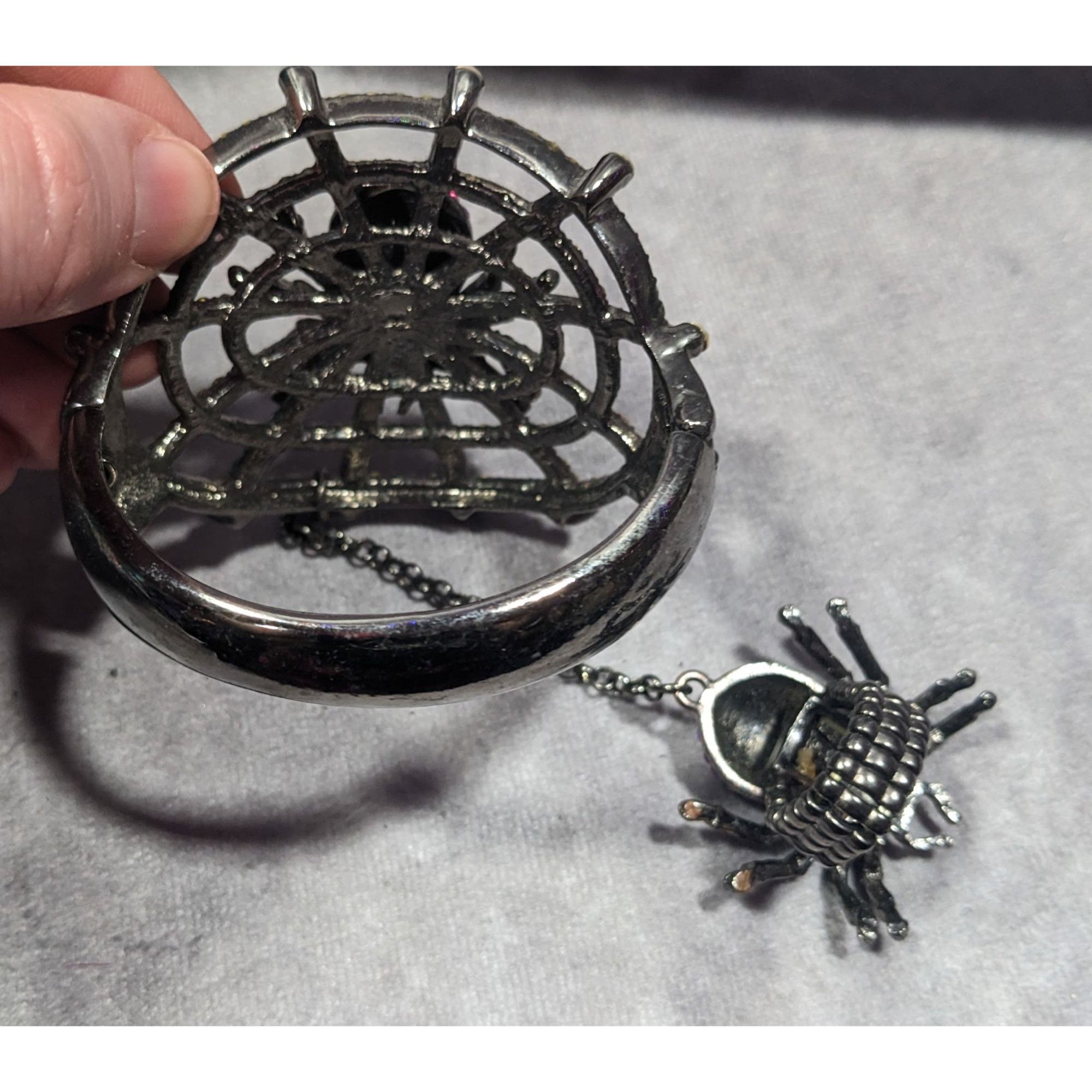 Other Glam Goth Spider Hinge Bracelet Ring Attached With Chain Size ONE SIZE - 11 Thumbnail