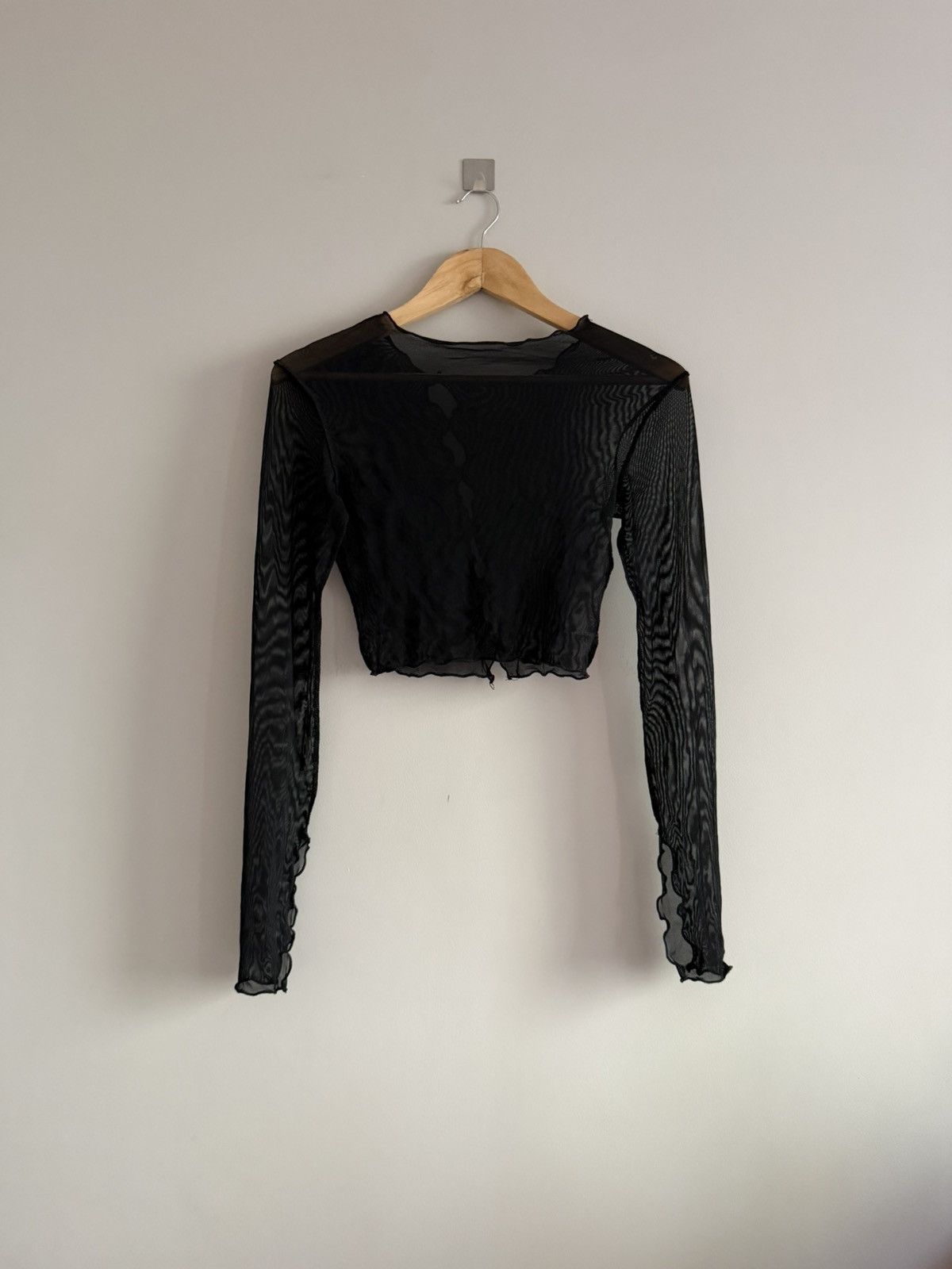 Vintage Black Sheer Mesh Cropped Long Sleeve Top Size S / US 4 / IT 40 - 5 Thumbnail