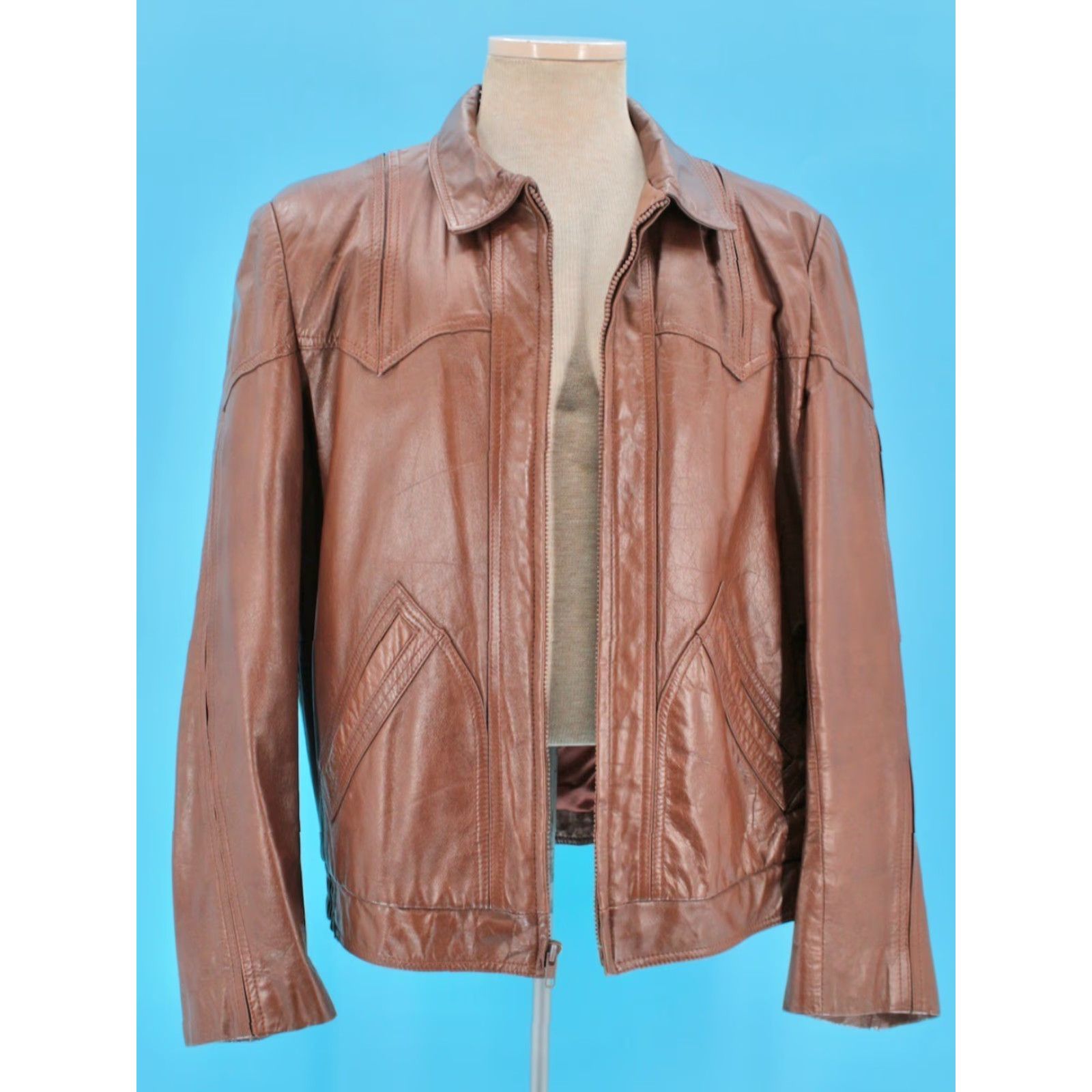 Vintage VINTAGE Richman Jacket 70s Leather Mens Sz 44 Brown 1970s Disco Western Size US S / EU 44-46 / 1 - 5 Thumbnail