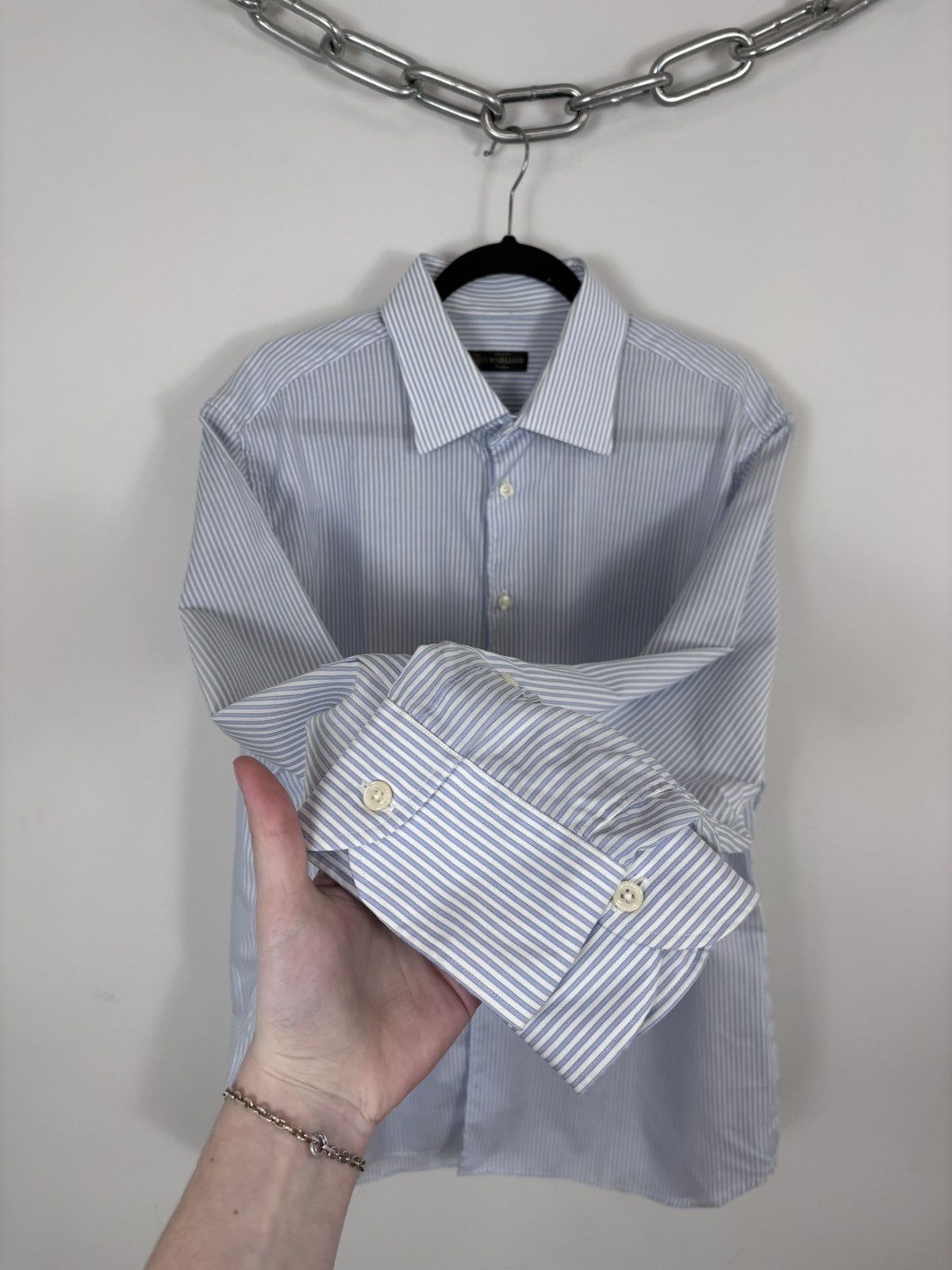 Corneliani Corneliani Men’s Light Blue Striped Button Up Dress Shirt Size US XL / EU 56 / 4 - 5 Thumbnail