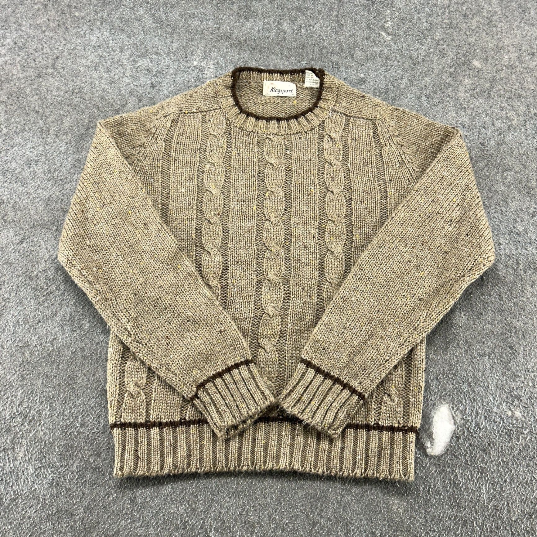 Vintage VINTAGE Kingsport Sweater Womens L Beige Wool Cable Knit Pullover 90s Speckle Crew Neck Long Sleeve Regular Fit 90s Womens Size L / US 10 / IT 46 - 2 Thumbnail