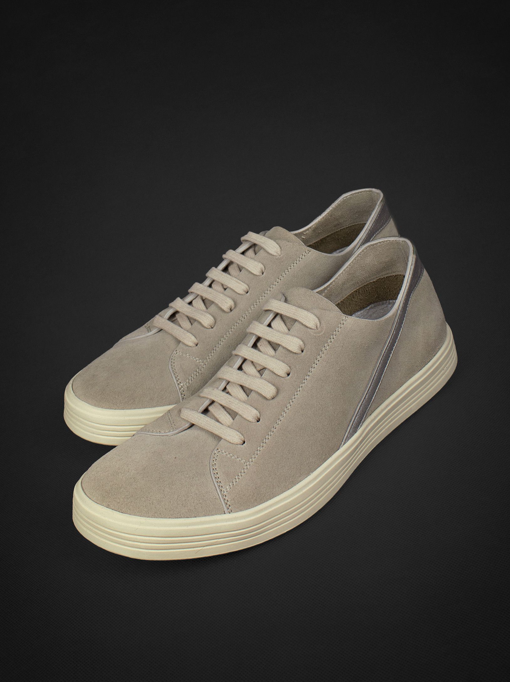 image of Rick Owens New. Larry F/w 2019 Geotrasher Low Leather Sneakers, Unisex in Pearl/Silver (Size 8)