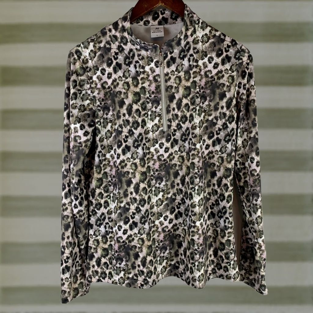 Vintage VINTAGE Daily Sports Quarter Zip Pullover Womens L Green Leopard Print Long Sleeve Size L / US 10 / IT 46 - 1 Thumbnail