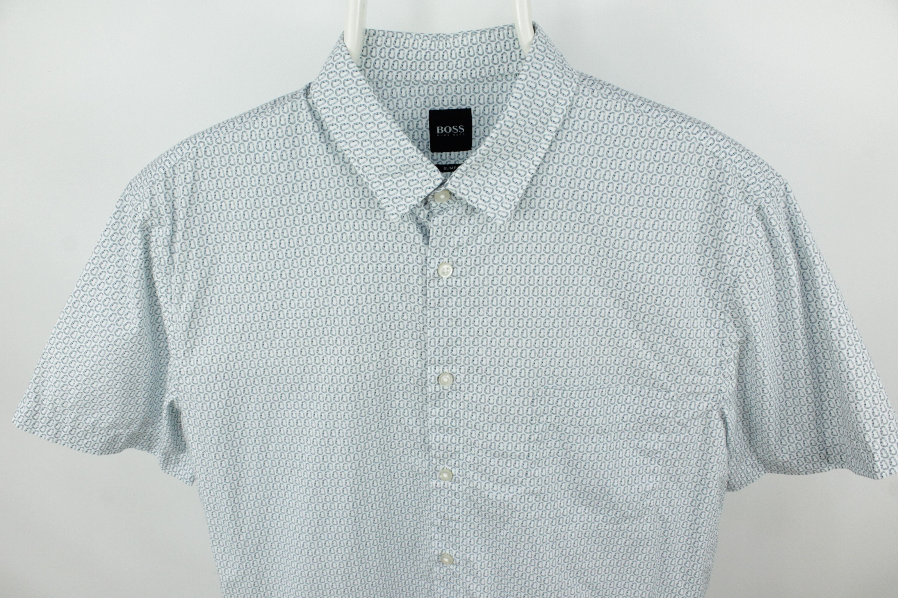 Hugo Boss Hugo Boss Slim Fit Monogram Pattern Short Sleeve Shirt Size US M / EU 48-50 / 2 - 2 Thumbnail