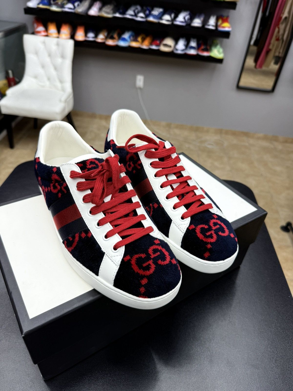 Gucci Gucci Ace GG Logo Terry Cloth Navy Velvet SZ 9.5 G / 10 Us Size US 10 / EU 43 - 3 Thumbnail