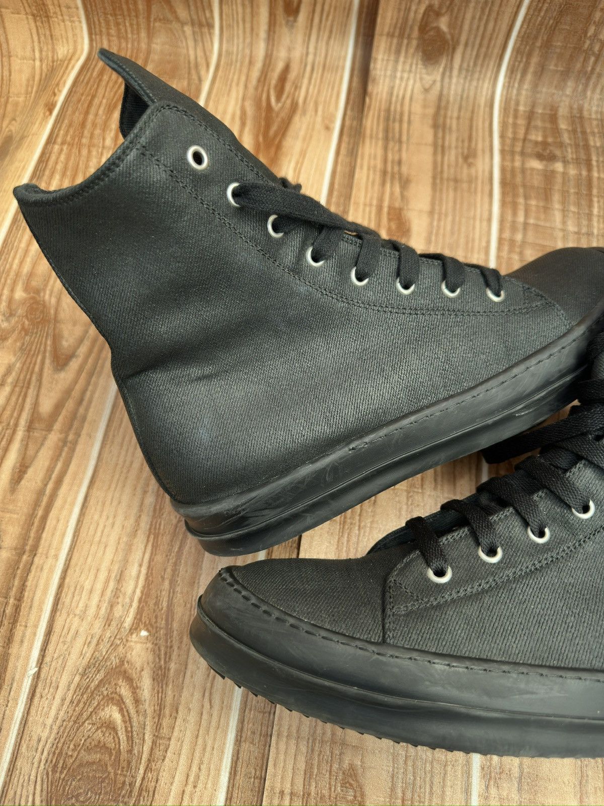 Rick Owens Rick Owens Drkshdw 2016 Black Waxed Canvas Vegan Ramones Size US 7.5 / EU 40-41 - 12 Thumbnail