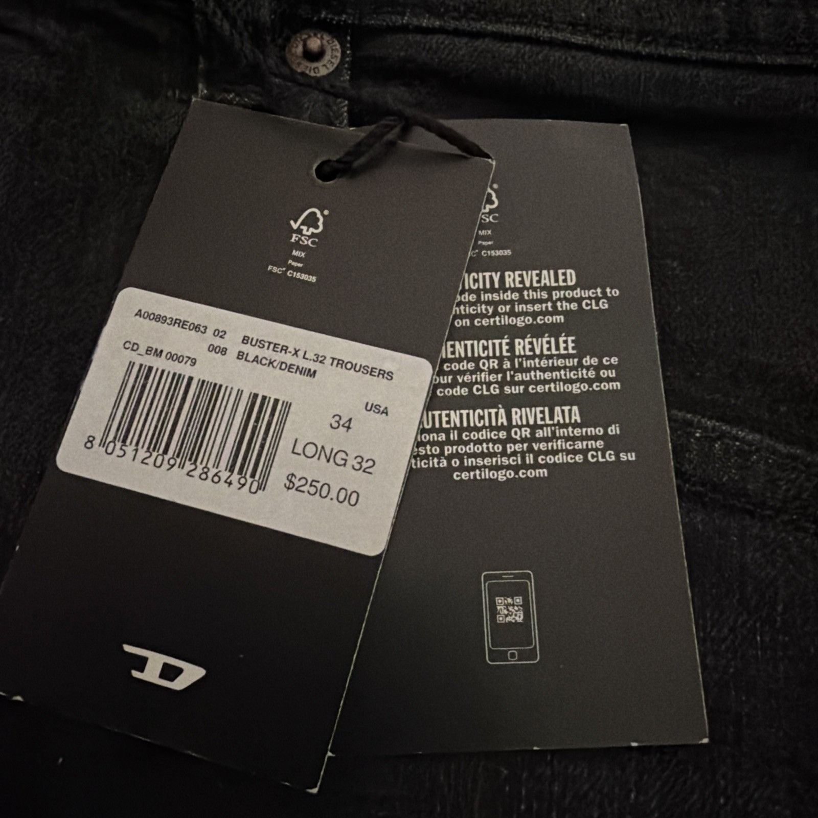 Diesel Diesel Mens Buster Tapered Jeans RE063 Black $250 Size 34/32 Size US 34 / EU 50 - 7 Thumbnail