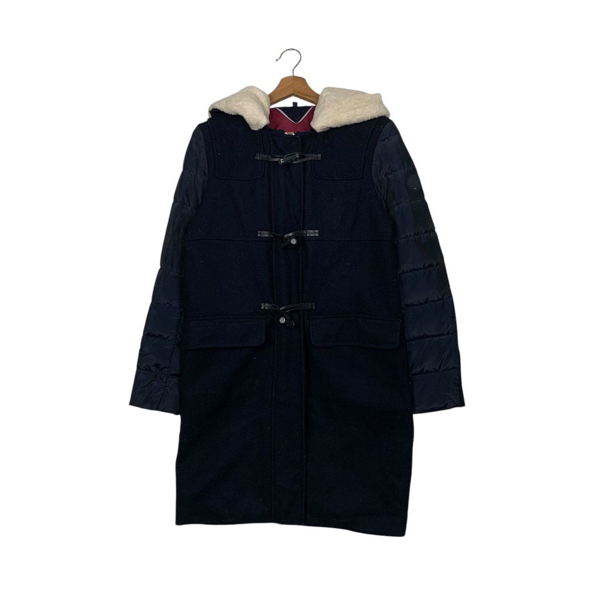 Tommy Hilfiger TOMMY HILFIGER Puffer Wool Hooded Hybrid Long Coat 2456-C110 Size US XS / EU 42 / 0 - 1 Thumbnail