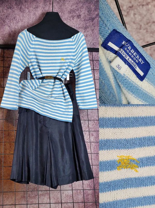 Burberry Burberry Light Blue Striped Cotton Knit Top Size S / US 4 / IT 40 - 1 Thumbnail