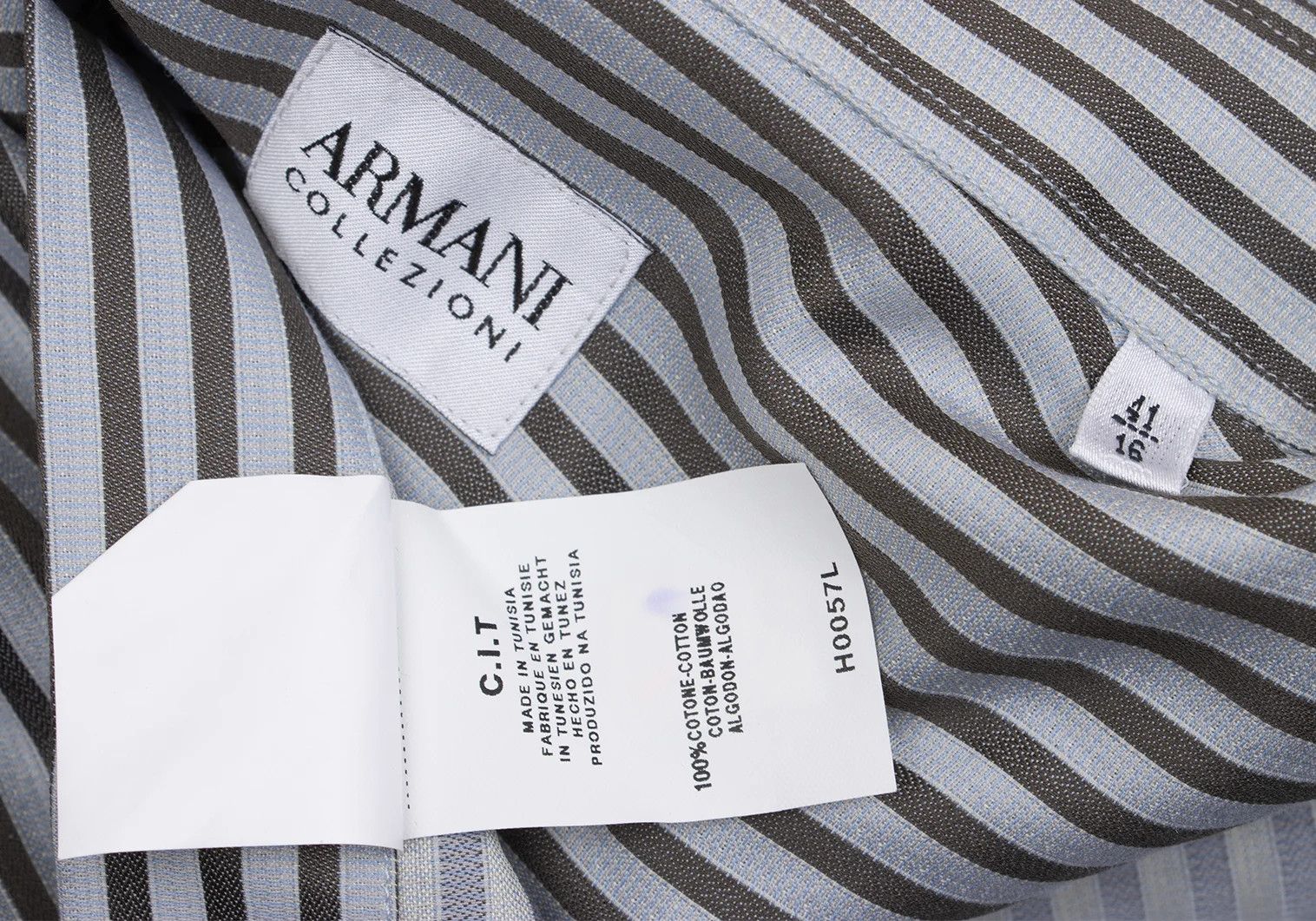 Armani Collezioni Cotton Stripe Long Sleeve Shirt in Gray and Light Blue Size US M / EU 48-50 / 2 - 11 Thumbnail