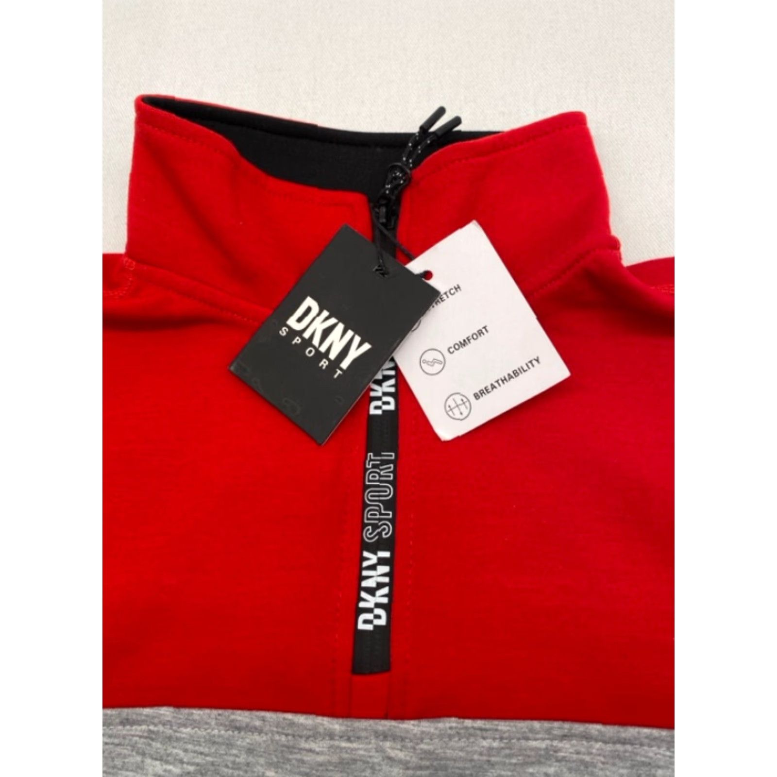 DKNY DKNY Pullover 1/4 Zip Sport Sweater Womens S Red Black Grey NWT 3247 Size S / US 4 / IT 40 - 2 Thumbnail
