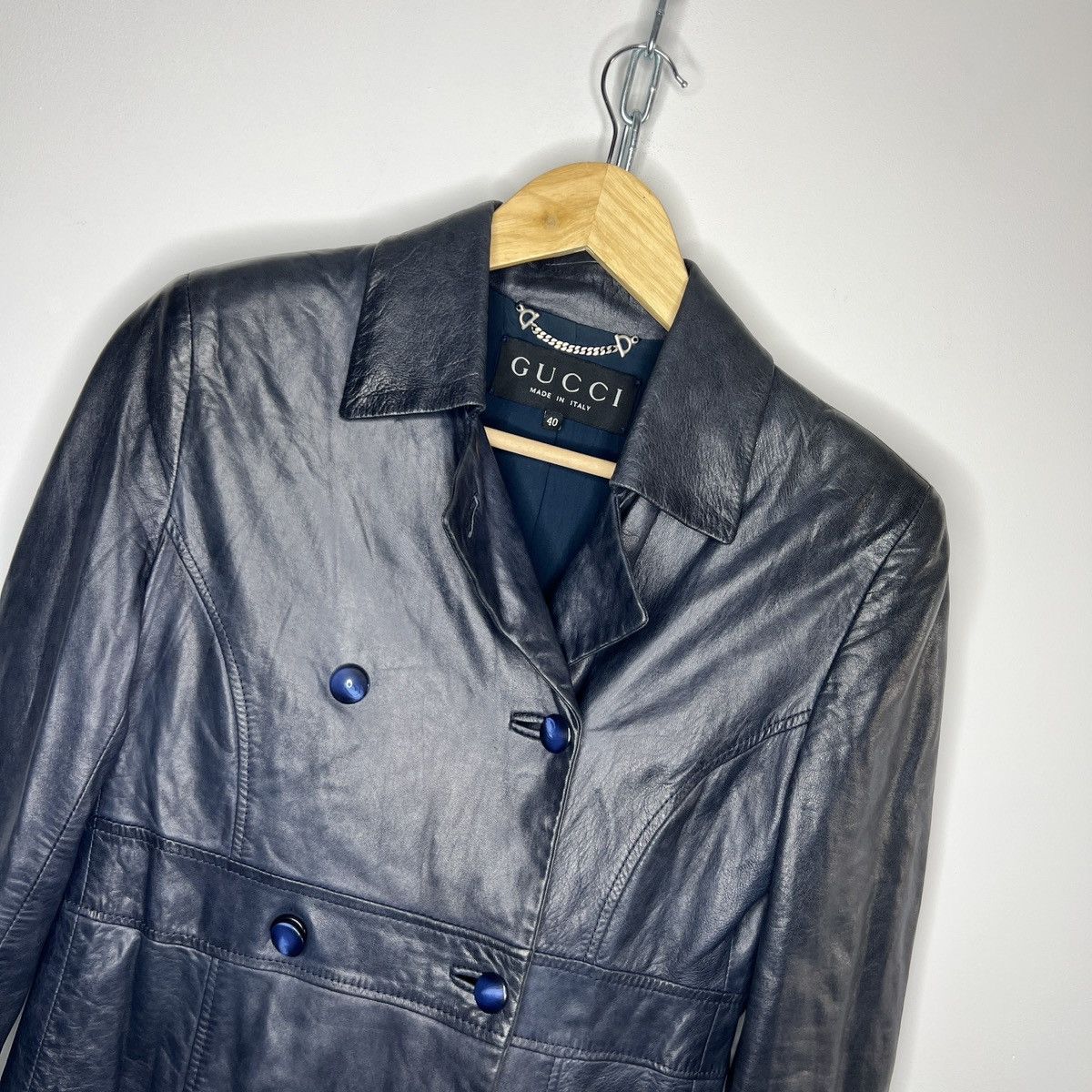 Gucci Gucci Tom Ford Vintage Leather Jacket Coat Dark Navy Y2K Size S / US 4 / IT 40 - 4 Thumbnail