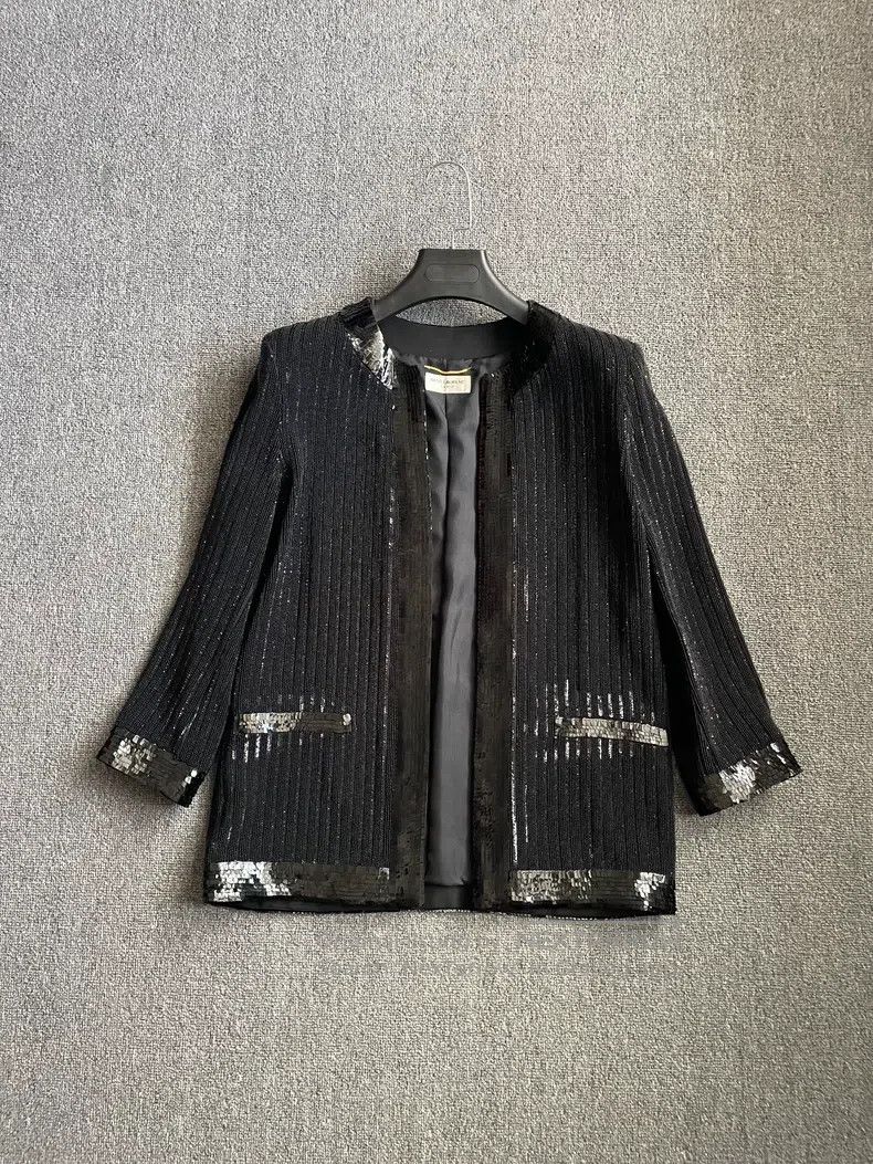 Saint Laurent Paris Saint Laurent Paris Black Scale Pattern Cardigan Size S / US 4 / IT 40 - 1 Thumbnail