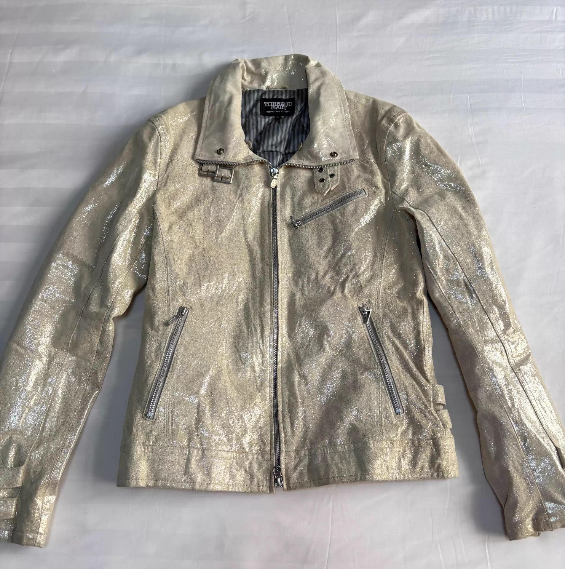 Tornado Mart Tornado Mart Vintage Rare Leather Jacket Waxed Shimmer Straps Size L / US 10 / IT 46 - 2 Thumbnail