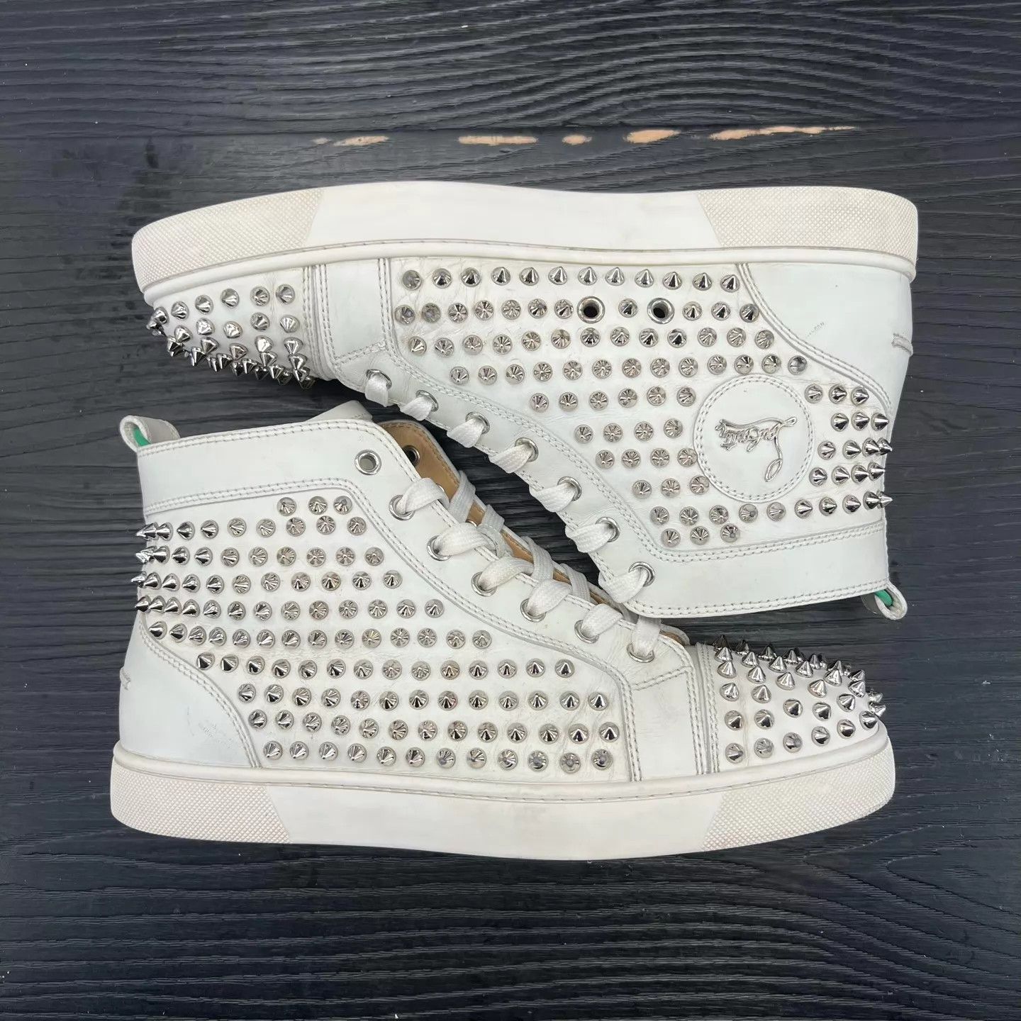 Christian Louboutin cl high-top silver rivet sneakers 42 worn a few times Size US 9 / EU 42 - 3 Thumbnail