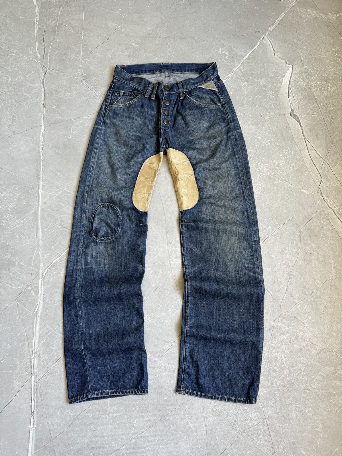 Replay VTG Y2k Replay Denim Leather Baggy Jeans Distressed if6was9 Size US 29 - 1 Thumbnail