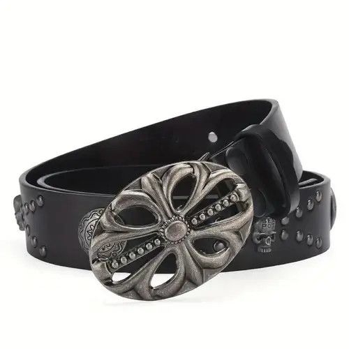 Leather Punk Inlaid Skull Black Belt Size ONE SIZE - 7 Thumbnail