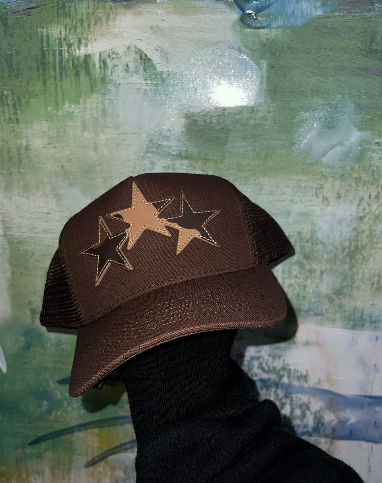 Amiri 3 Star Trucker Hat Brown AMIRI Three Star Trucker Hat Military Green Men main image 2