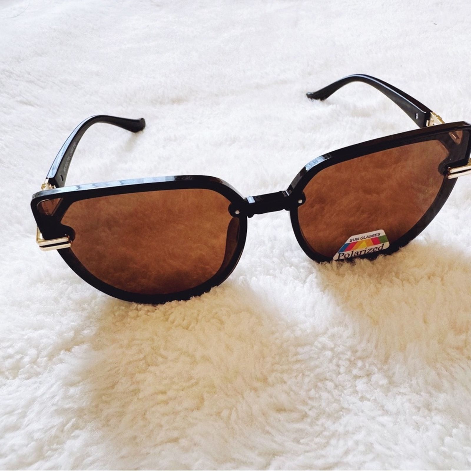 Other Genevieve Clear Brown & Black Rimless Polarized Sunglasses Size ONE SIZE - 4 Thumbnail