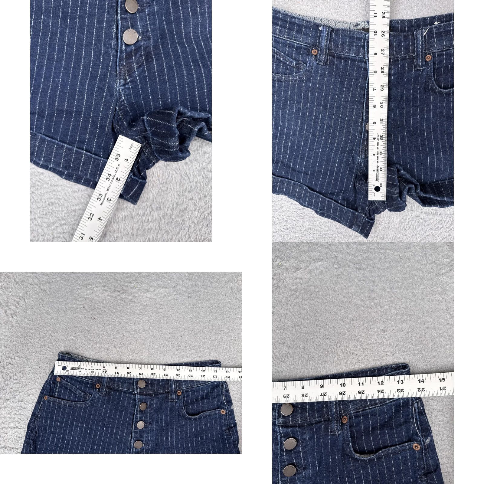 Volcom Volcom Denim Shorts Womens 28 Blue High Rise Button Fly Striped Cuffed Cut-Off Stretch Pocket 5-Pocket Casual Summer Varsity American Mens? Size 28" / US 6 / IT 42 - 8 Thumbnail