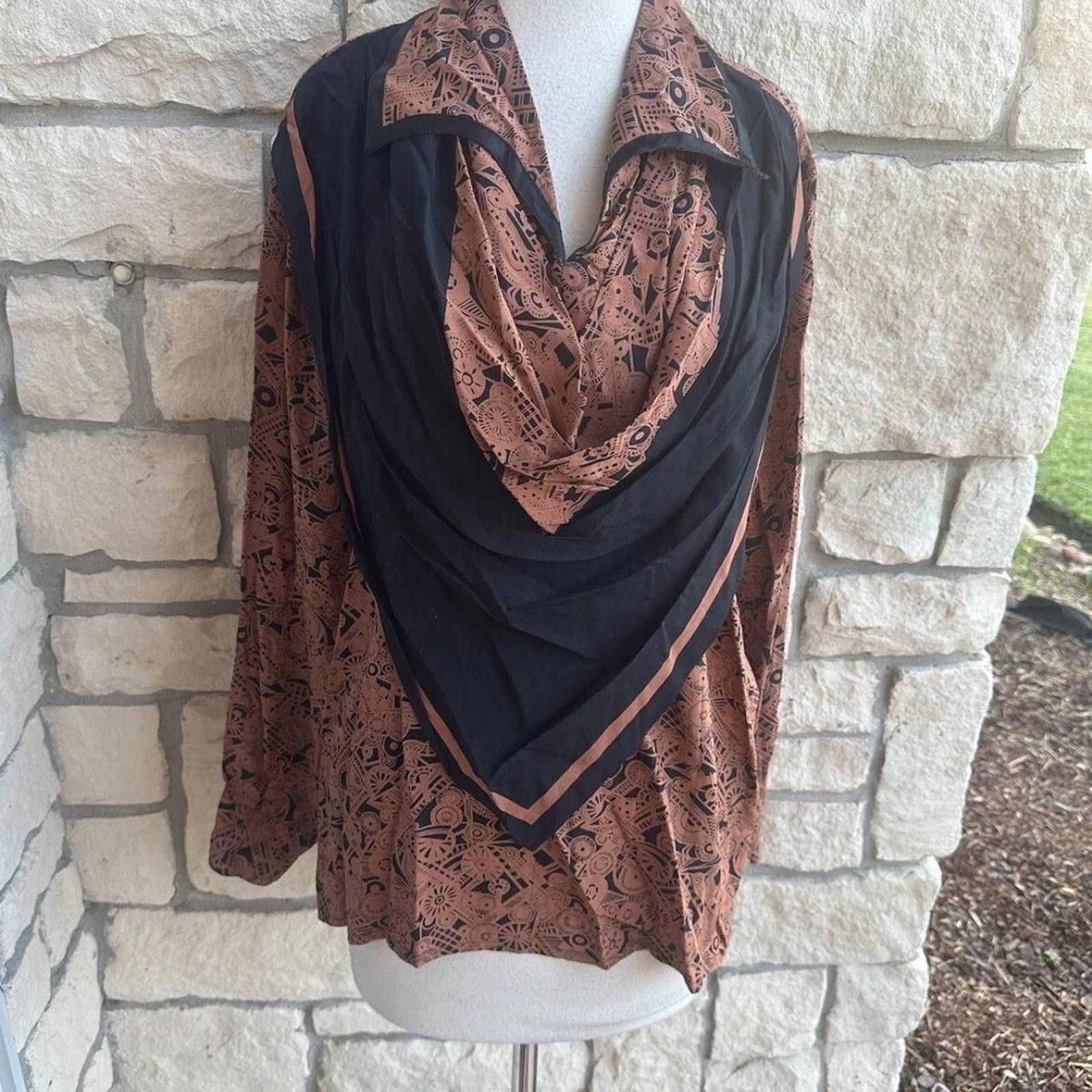 Oleg Cassini Tan and black vintage silk scarf accessories Size L / US 10 / IT 46 - 1 Thumbnail