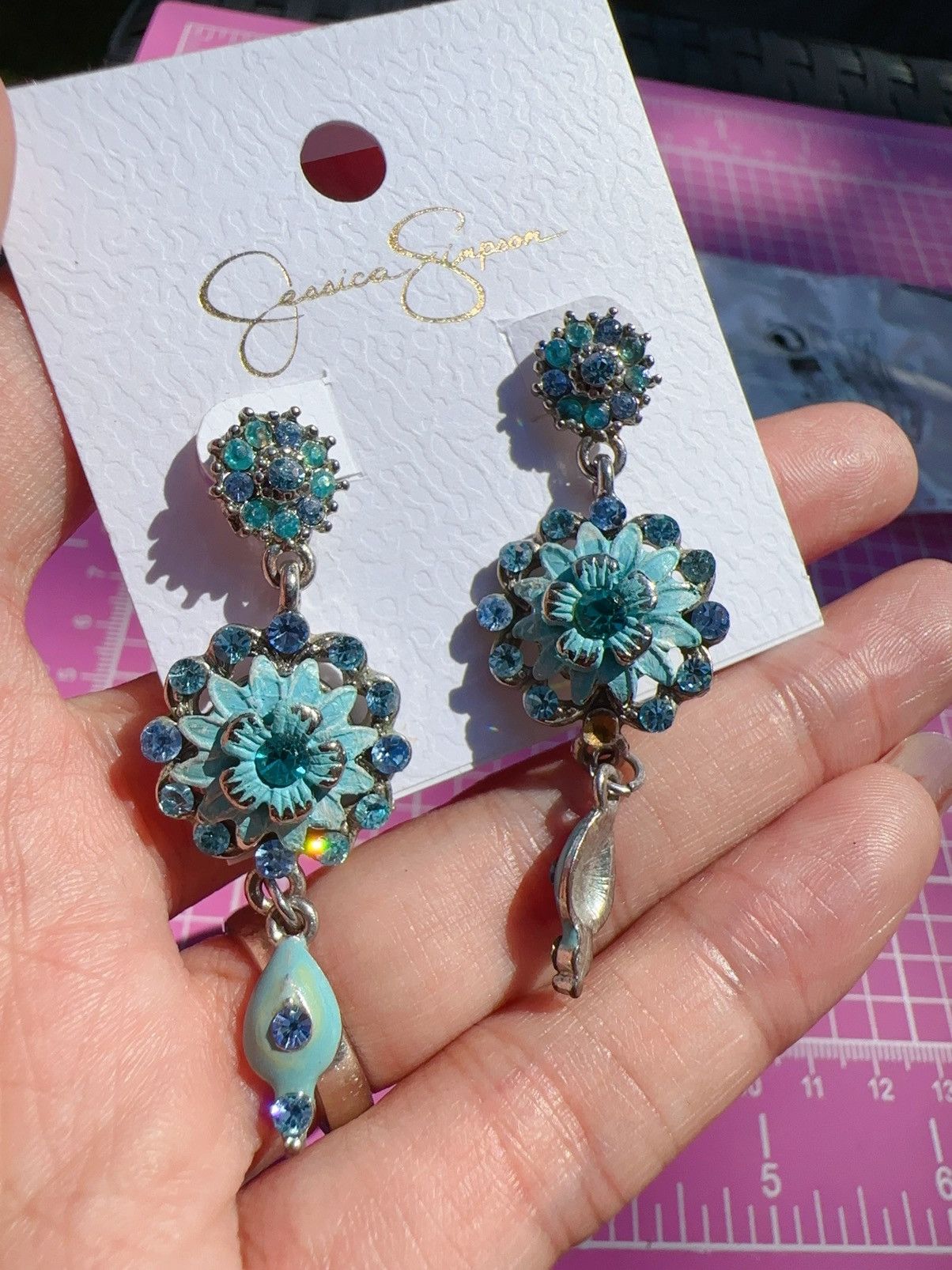 Jessica Simpson Jessica Simpson silver tone floral blue crystal diamond Size ONE SIZE - 4 Thumbnail