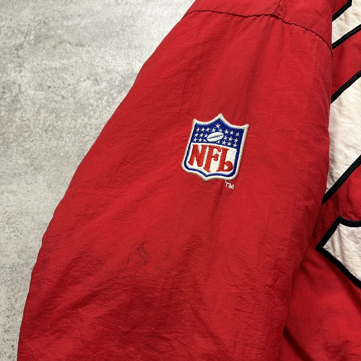 NFL × Starter × Vintage VTG 90s SAN FRANCISCO 49ERS BIG LOGO PUFFER JACKET HOODIE Size US XL / EU 56 / 4 - 5 Thumbnail