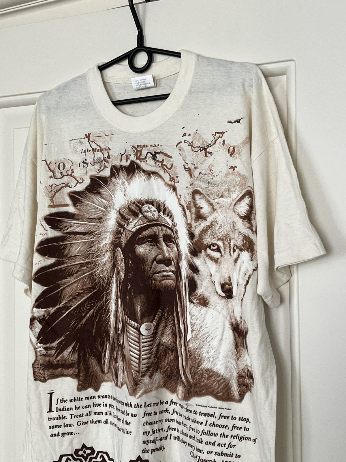 Vintage Vintage 1999 Native American Chief Joseph Wolf Graphic Tee Size US XXL / EU 58 / 5 - 3 Thumbnail