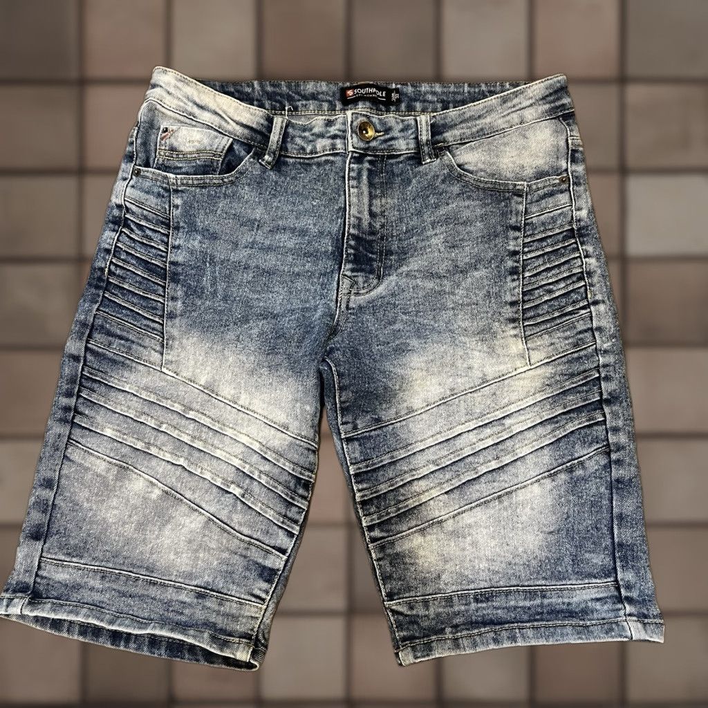 Southpole Southpole Slim Fit Stone Wash Moto Jean Shorts Men 32 Blue Denim 90s Grunge Hip Hop Casual Workwear 5-Pocket 11in Inseam Mens Size US 32 / EU 48 - 1 Thumbnail